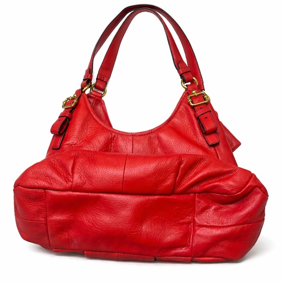 Coach Red Leather Shoulder Hobo with Gold Accents - Picture 3 of 7